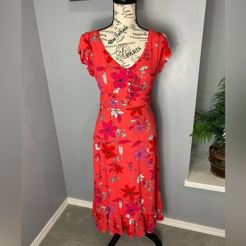 Banana Republic orange floral midi dress
